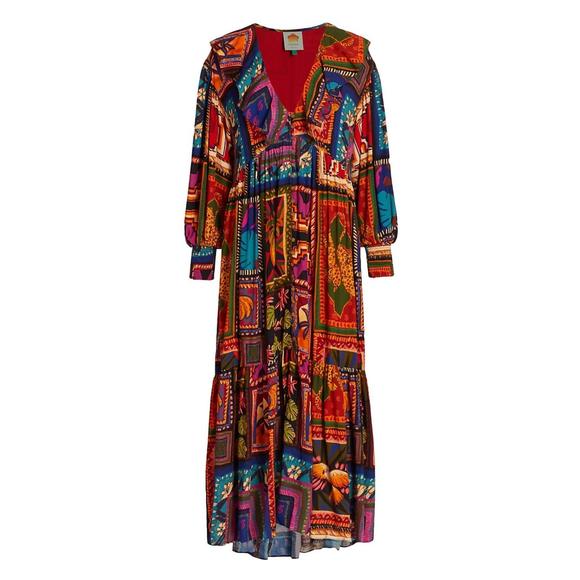 Farm Rio - Patchwork Tapestry Ankle Maxi Dress - L